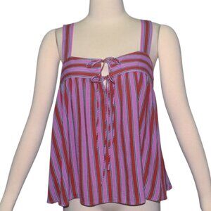 XiRENA Kyra Top in Berry Stripes Square Neckline Tie Keyhole XS